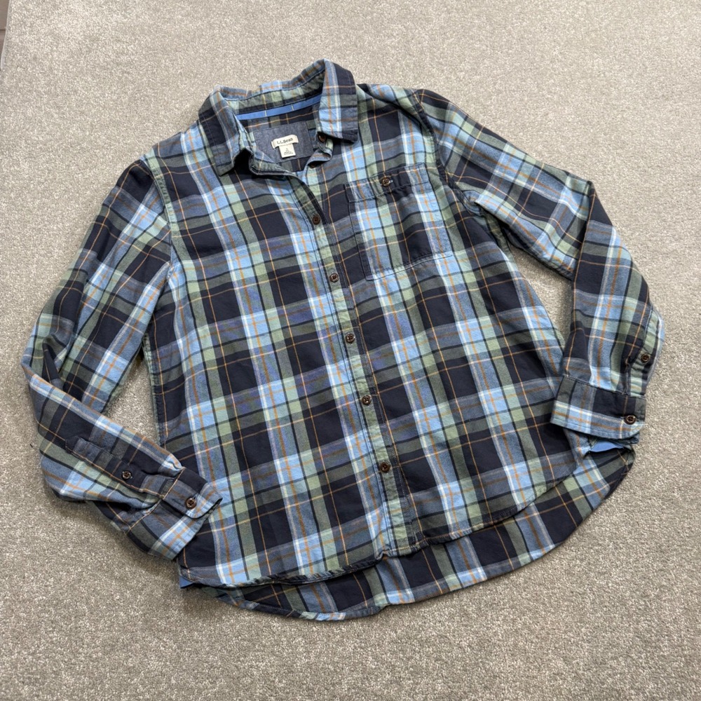 LL Bean Rangeley Flannel Shirt Plaid Button Carbon Navy Sml Organic Cotton Gorp - Picture 4 of 13